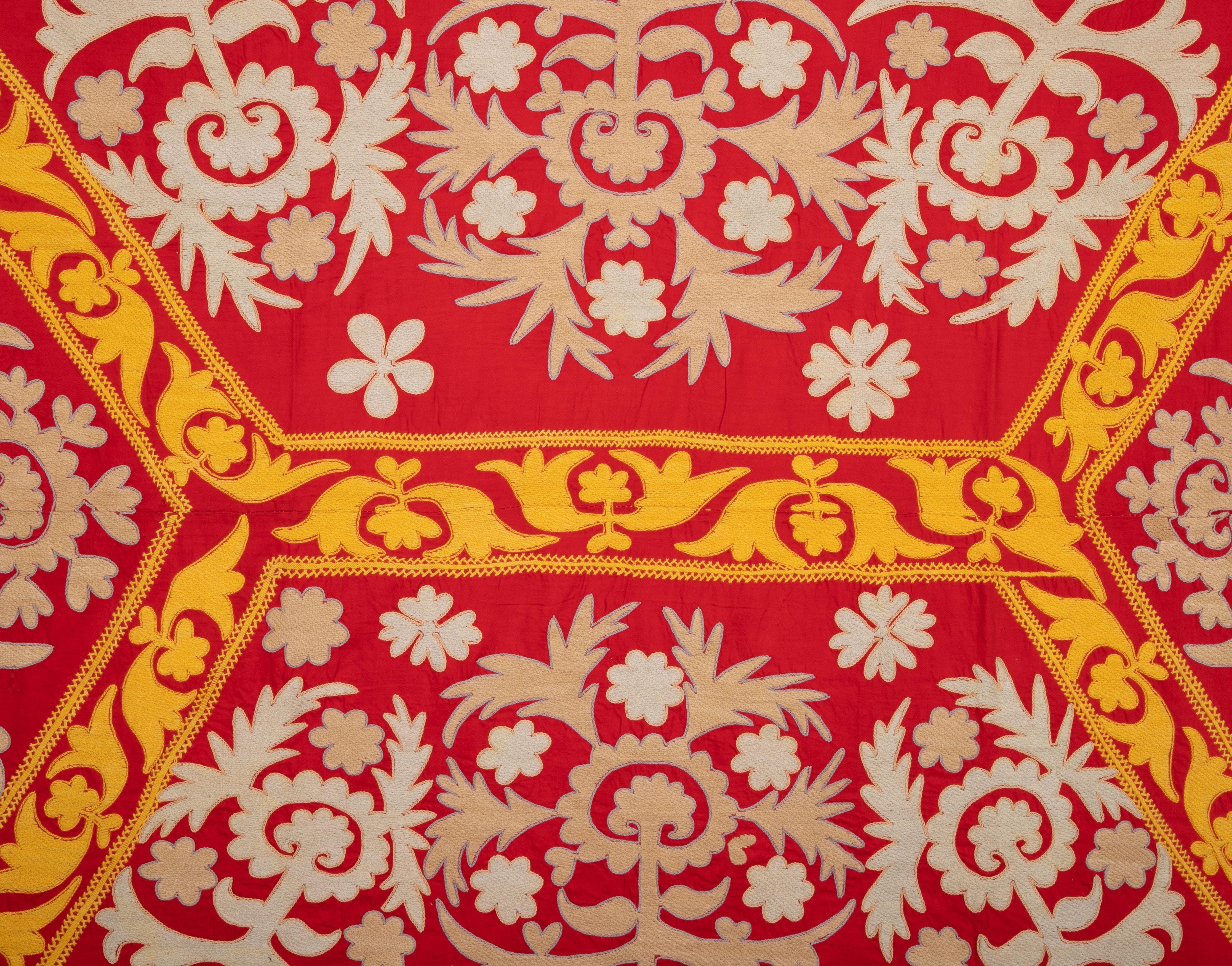 Cotton Samarkand Suzani Cradle Cover Uzbekistan, Central Asia, 1960s For Sale