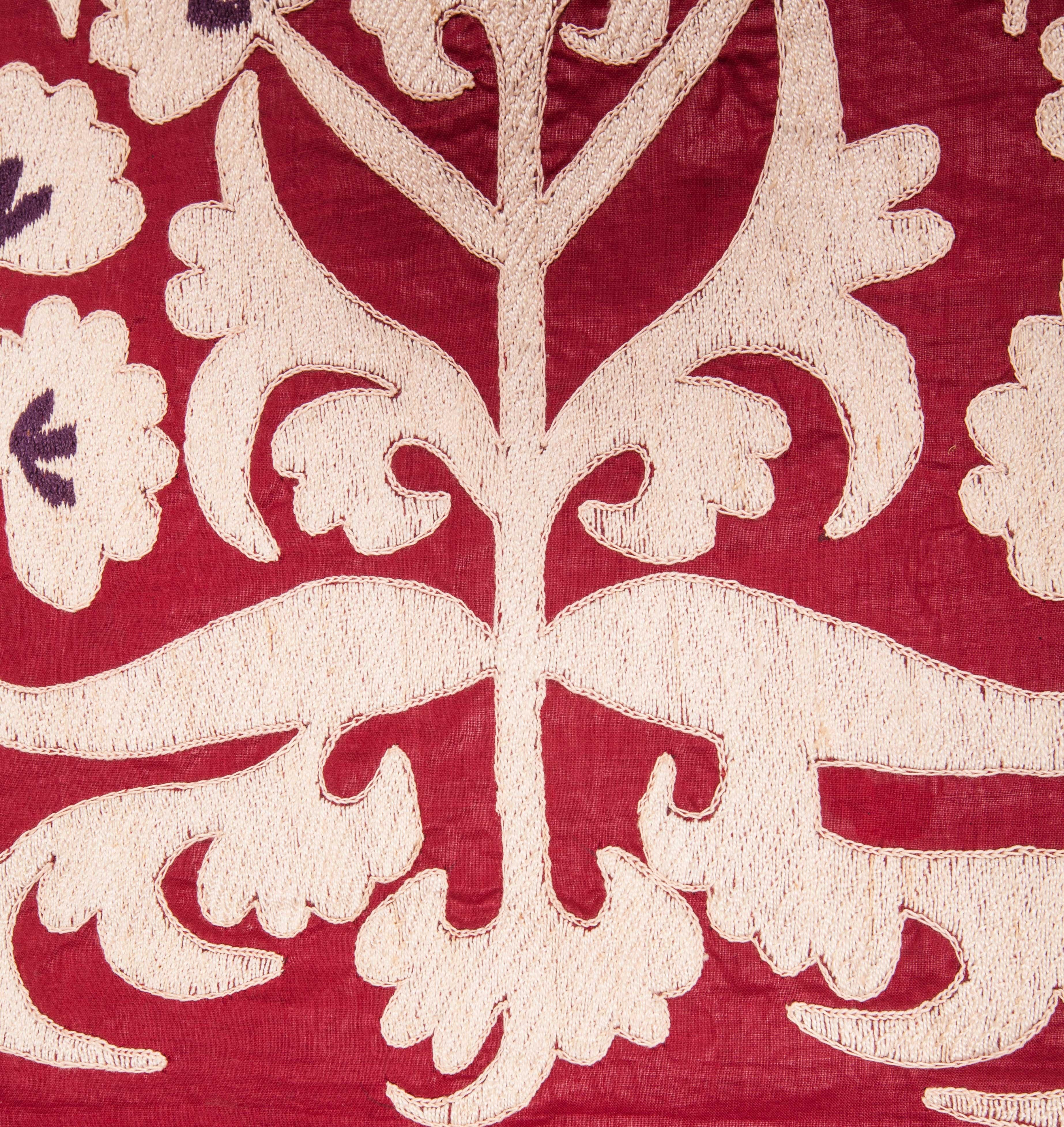 Cotton Samarkand Suzani, Red, White, Orange from Uzbekistan, Central Asia 1900s