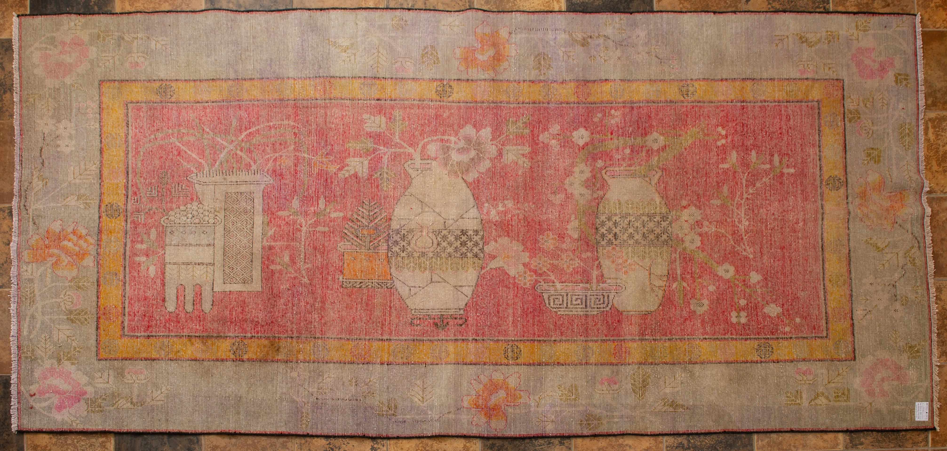 East Turkestani Samarkanda or Khotan Pictorial Rug with Large Size For Sale