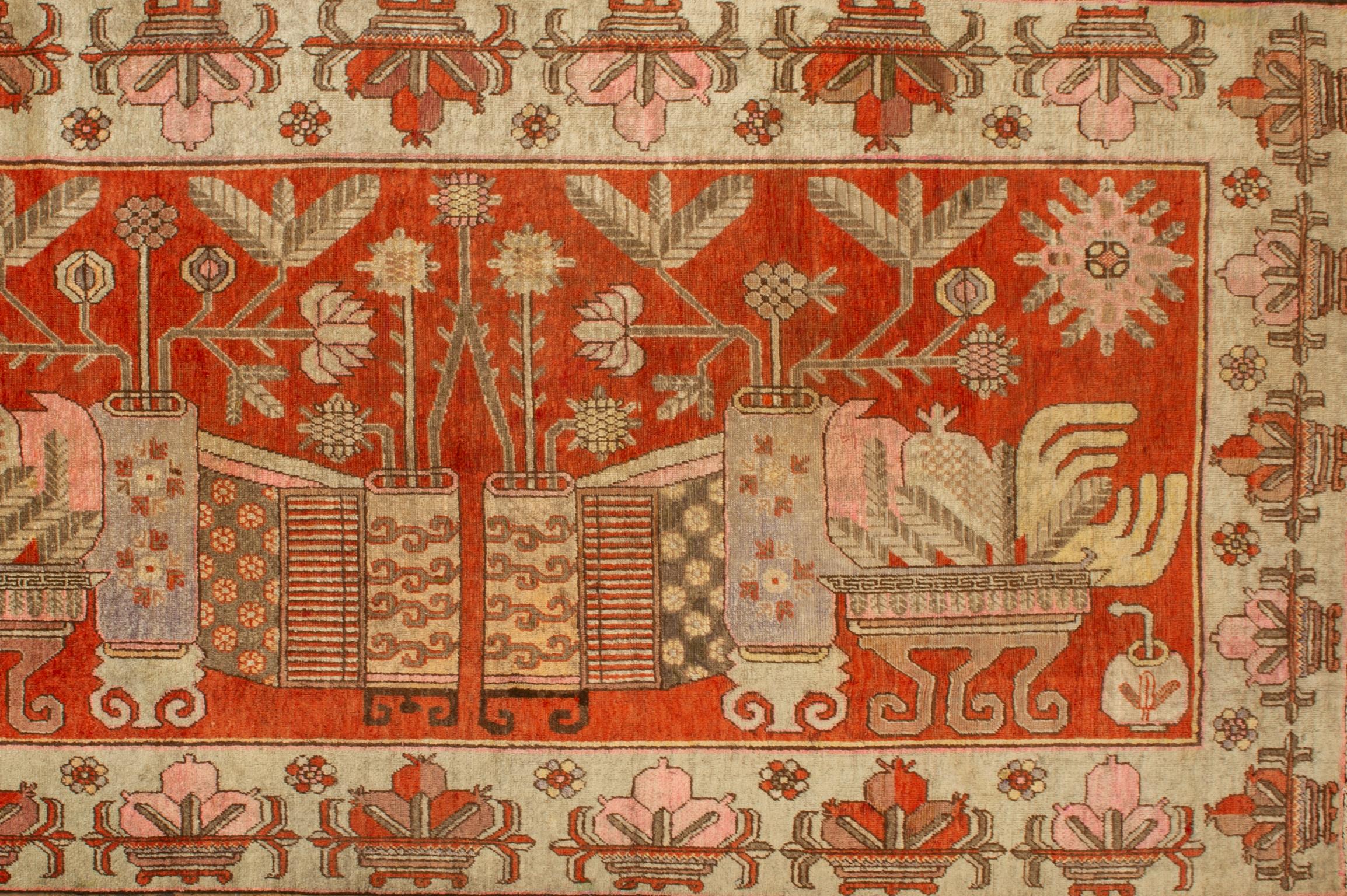 East Asian Samarkanda or Khotan Pictorial Rug For Sale