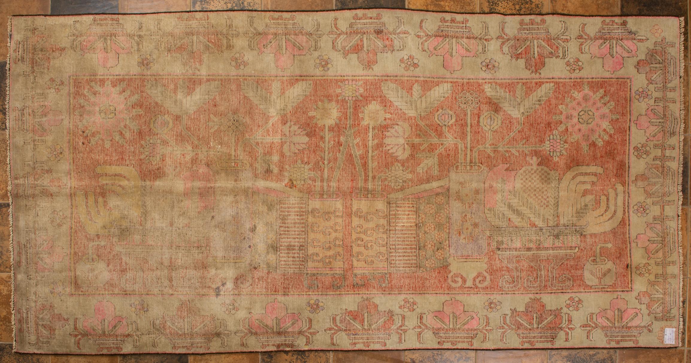 Hand-Knotted Samarkanda or Khotan Pictorial Rug For Sale