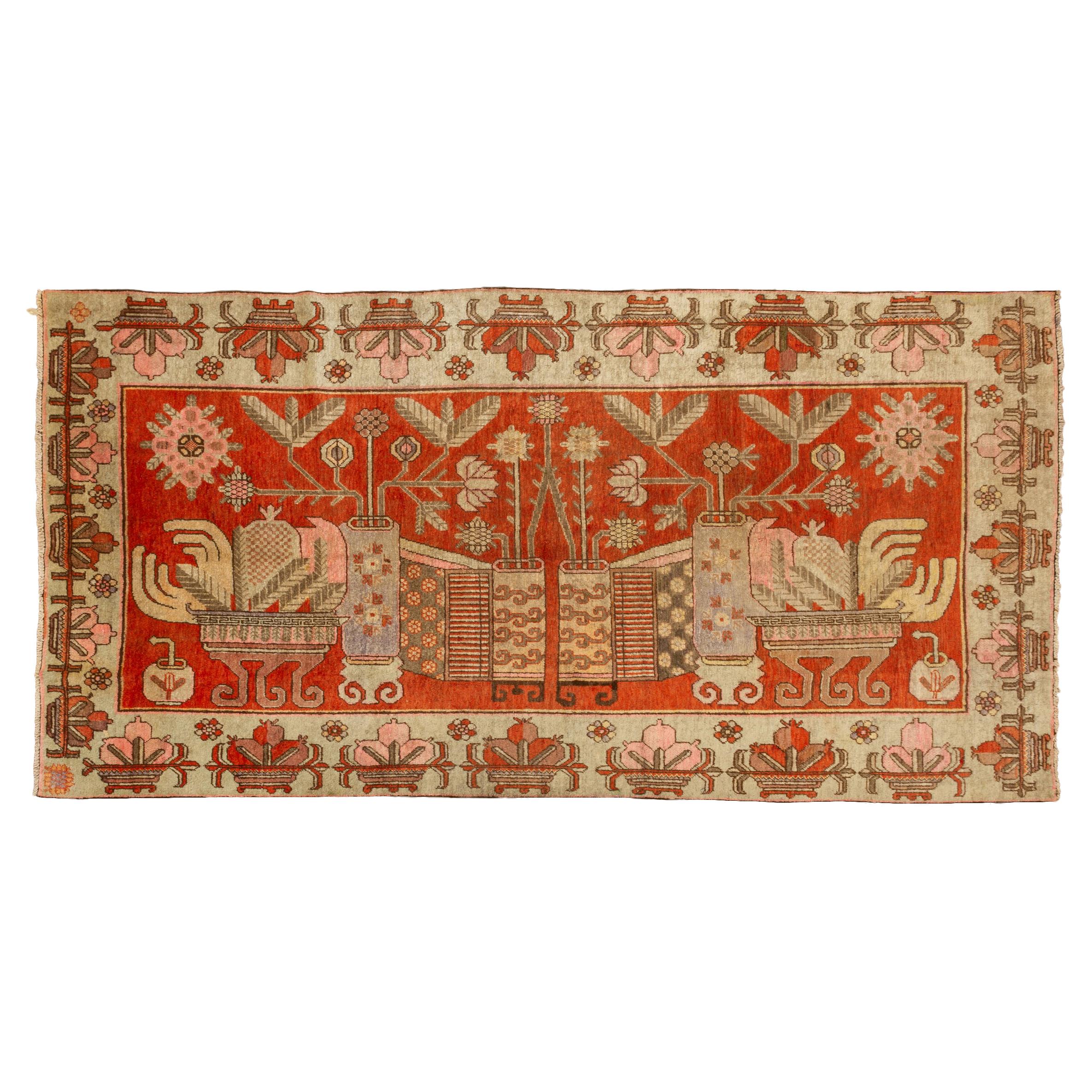 Samarkanda or Khotan Pictorial Rug For Sale