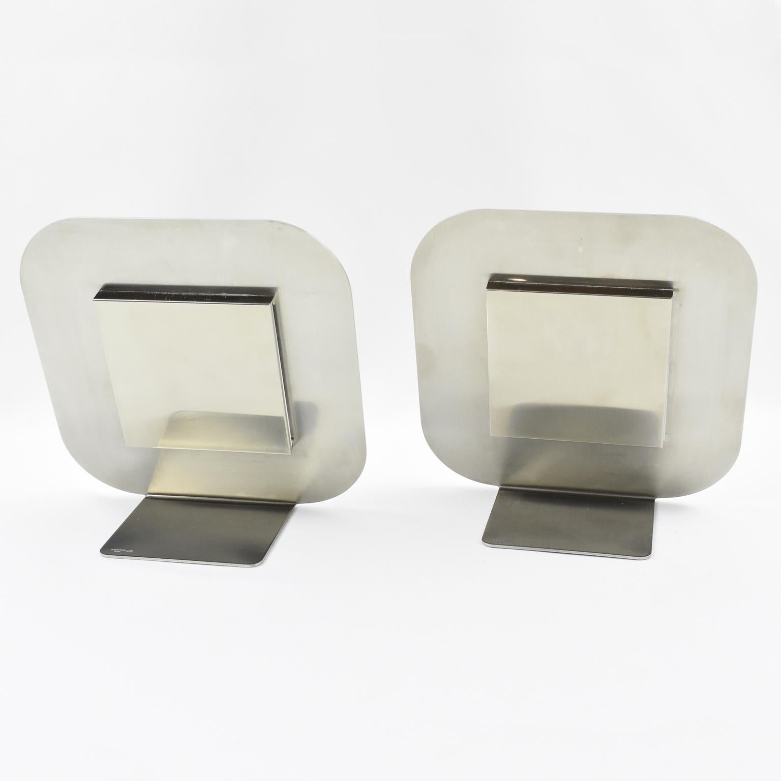Late 20th Century Sambonet Italy Chrome and Copper Inlaid Picture Frame, a pair For Sale