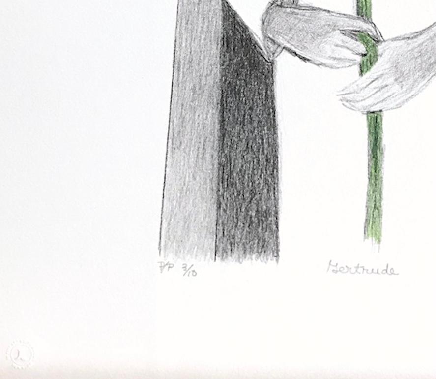 GERTRUDE Litografía Dibujada a Mano, Retrato de Joven Negra, Girasol en venta 1