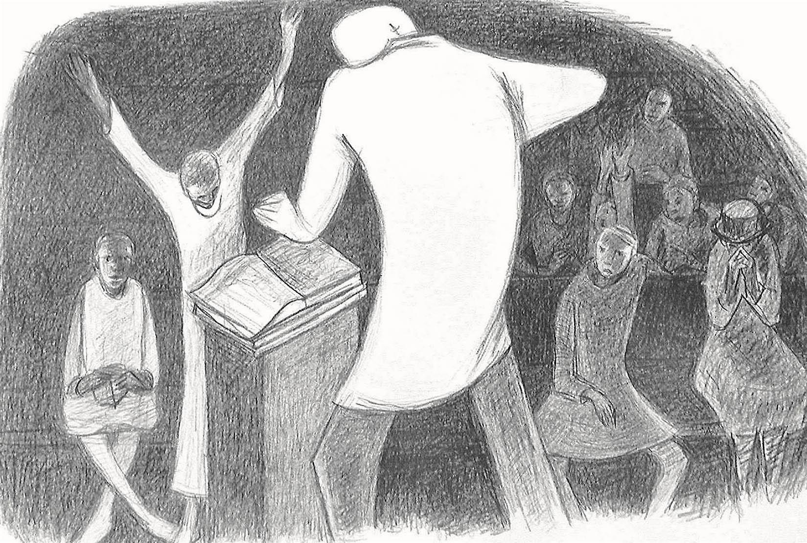 SHOUT Litografía firmada, Predicador Iglesia Negra, Cultura Afroamericana - Print Contemporáneo de Samella Lewis