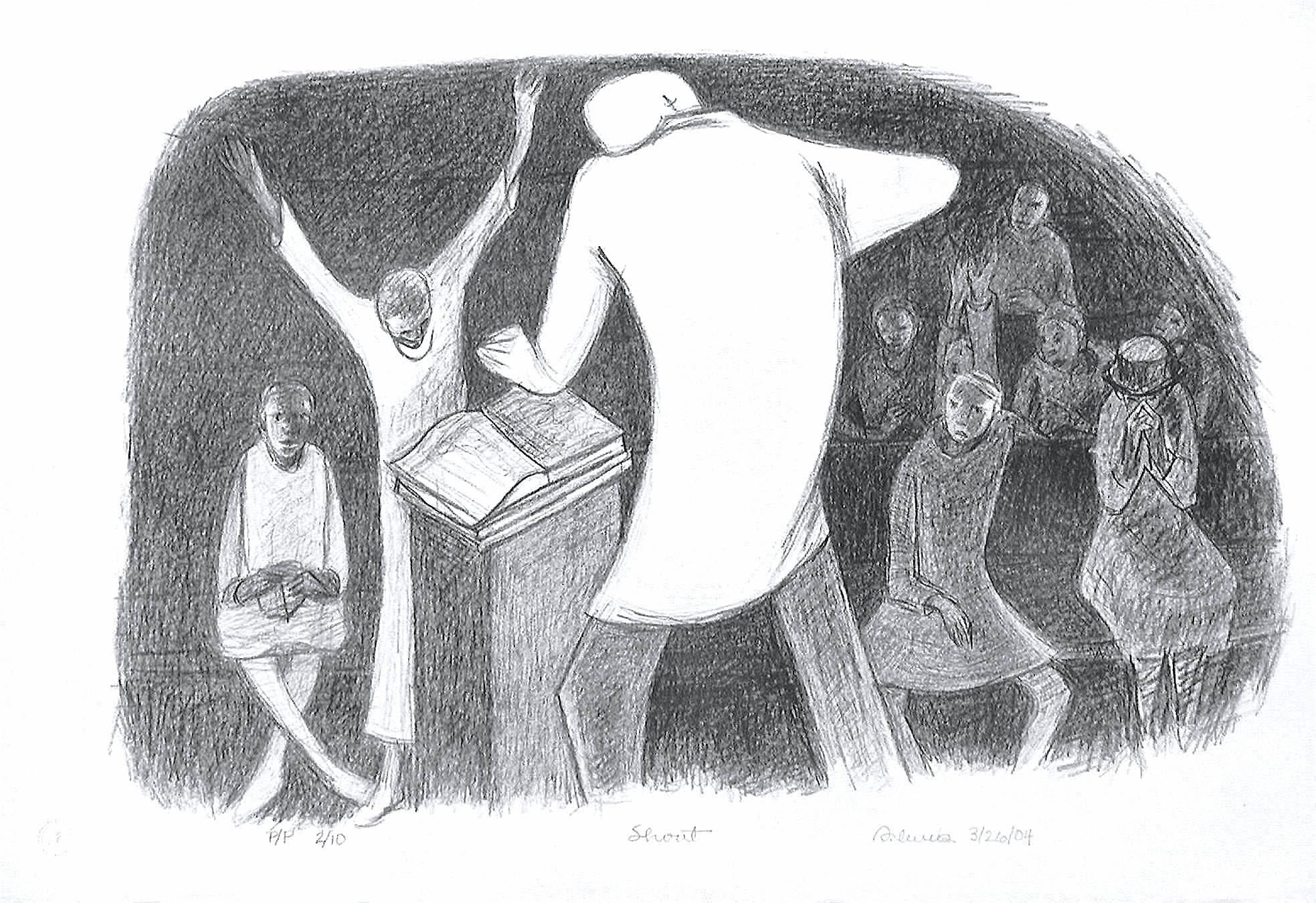 Shout, Hand Drawn Lithograph, Church Shout, African American Heritage  - Print by Samella Lewis