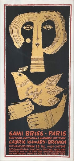 MUJER SOSTENIENDO UNA PALOMA 1984 Póster original serigrafiado, negro mate, dorado metalizado