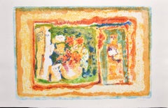 Figura con flores - Litografía original de Sami Burhan - 1969