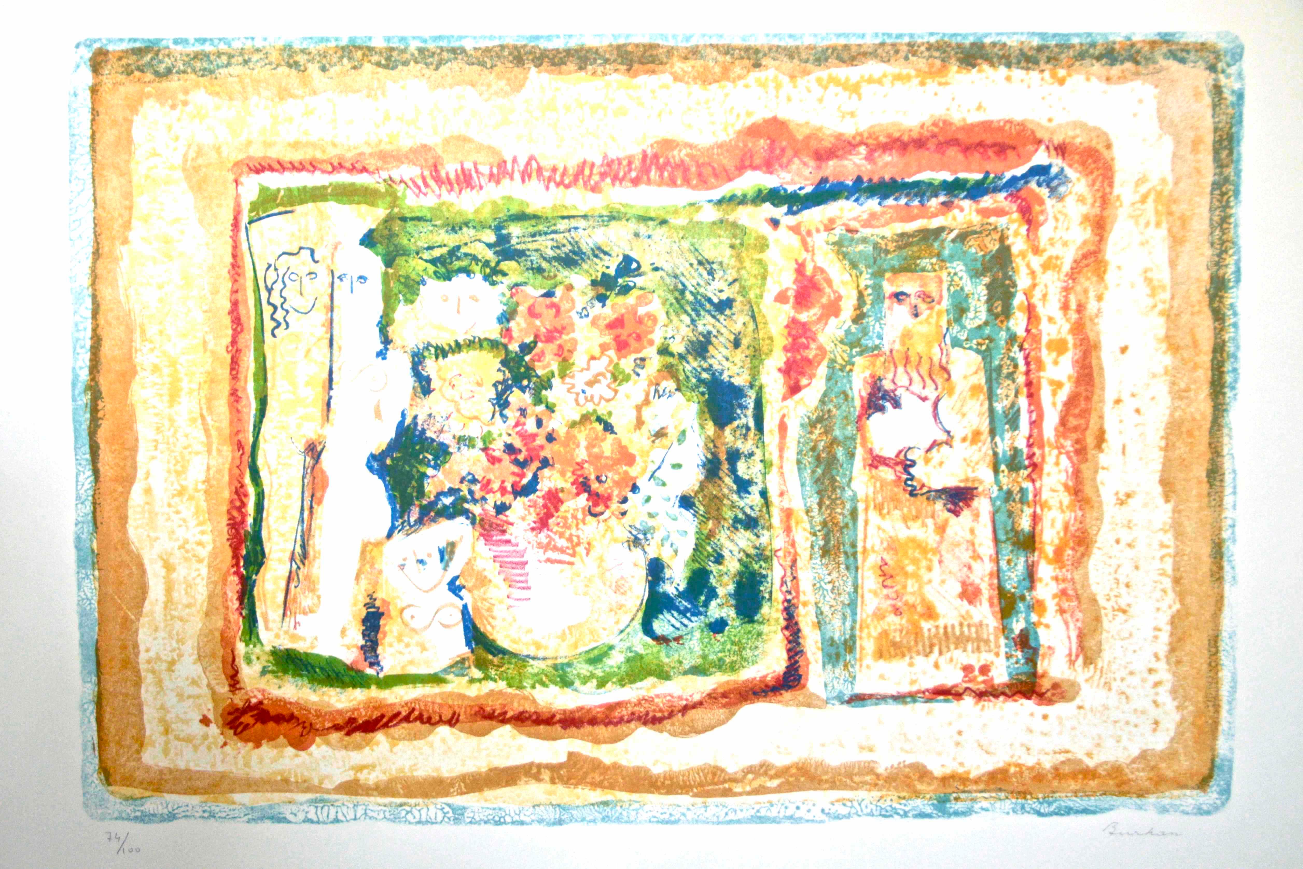  Fleurs et dieux nus - Litographe d'origine de Sami Burhan - 1970