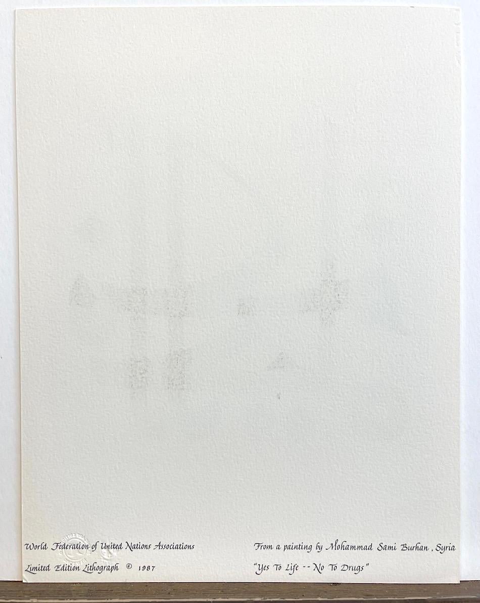 YES TO LIFE-NO TO DRUGS (Oui À La Vie-Non À La Drogue) 1987 Litografia firmata - Print Contemporaneo di Sami Burhan