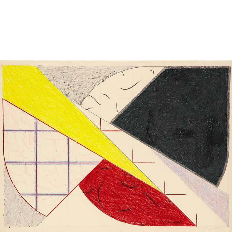 Samia Halaby Abstract, Wax and Pigment on Paper, Red, Yellow, Black, Signed. An Untitled abstract painting on paper using wax and pigment. Previously part of the art collection of Witco Chemical Corp of NYC via Marilyn Falk Art Consultant NYC.