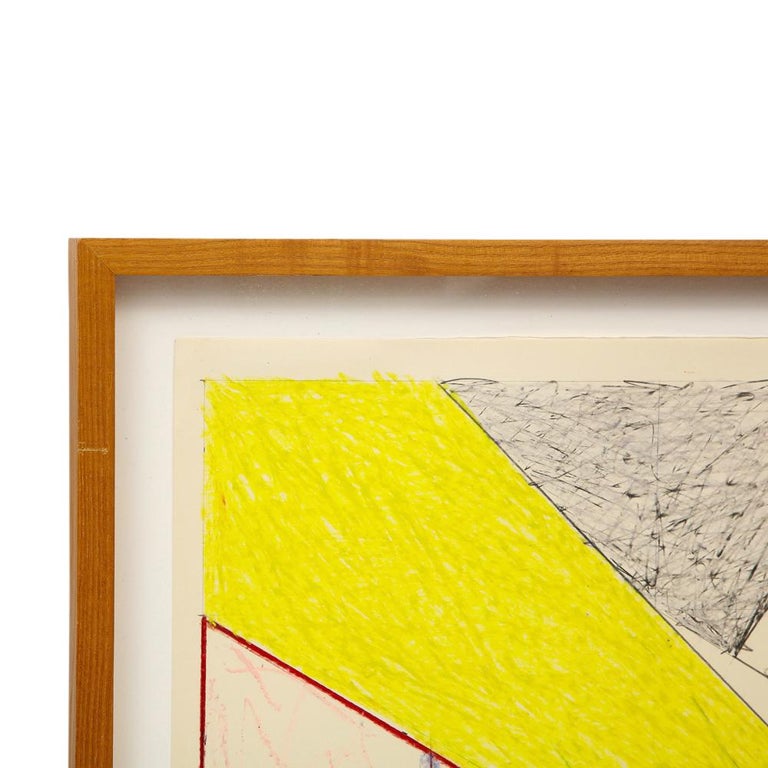 Mid-Century Modern Samia Halaby Abstract, Wax and Pigment on Paper, Red, Yellow, Black, Signed For Sale