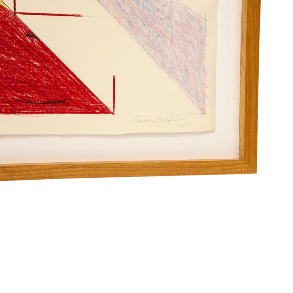 Mid-Century Modern Samia Halaby Abstract, Wax and Pigment on Paper, Red, Yellow, Black, Signed