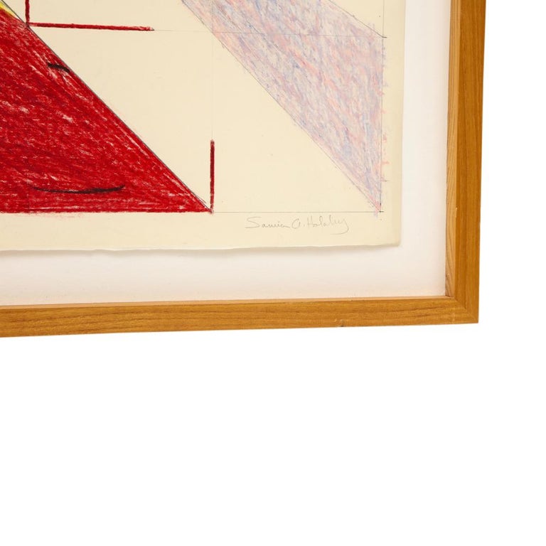 Hand-Painted Samia Halaby Abstract, Wax and Pigment on Paper, Red, Yellow, Black, Signed For Sale