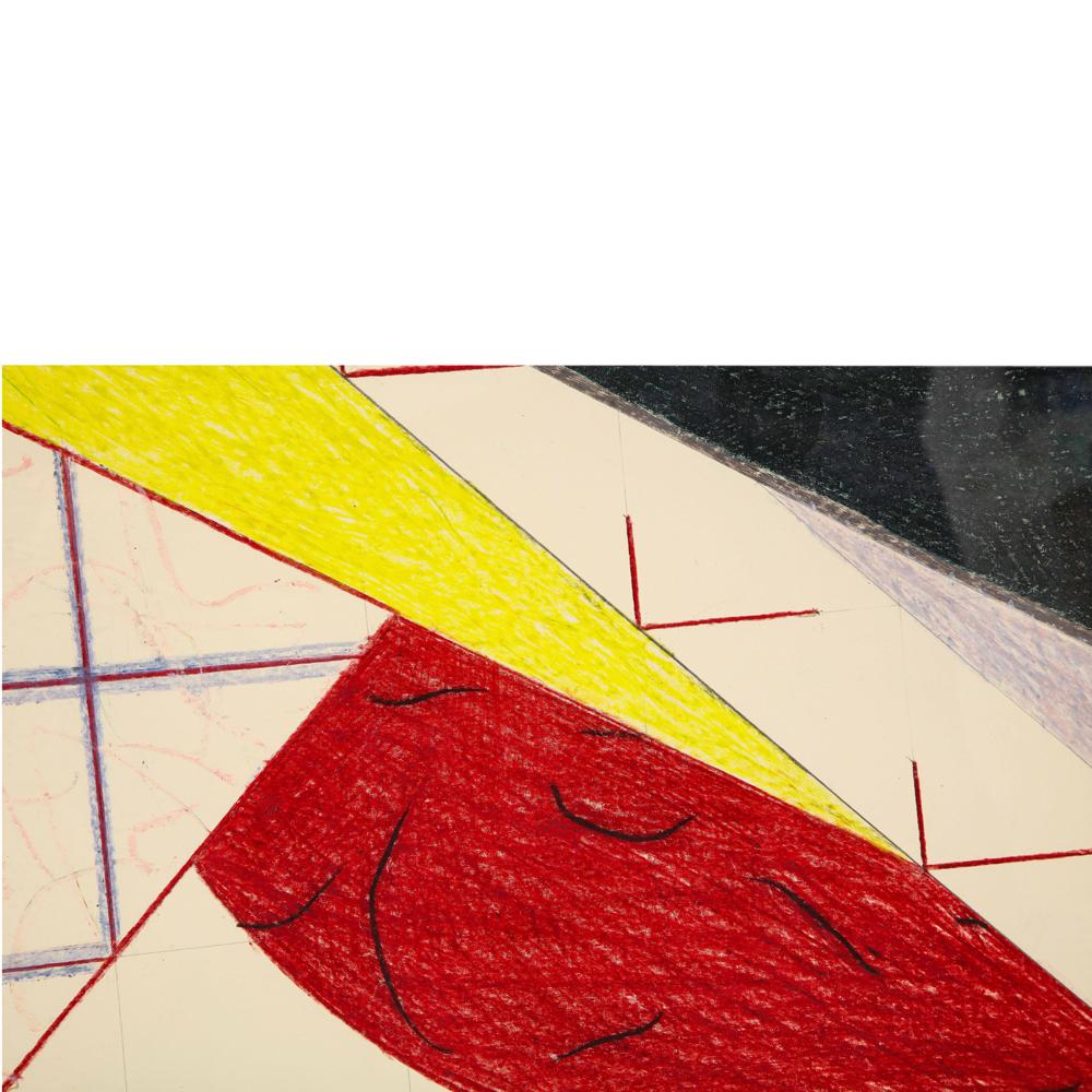 Mid-Century Modern Samia Halaby Abstract, Wax and Pigment on Paper, Red, Yellow, Black, Signed