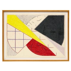 Samia Halaby Abstract, Wax and Pigment on Paper, Red, Yellow, Black, Signed