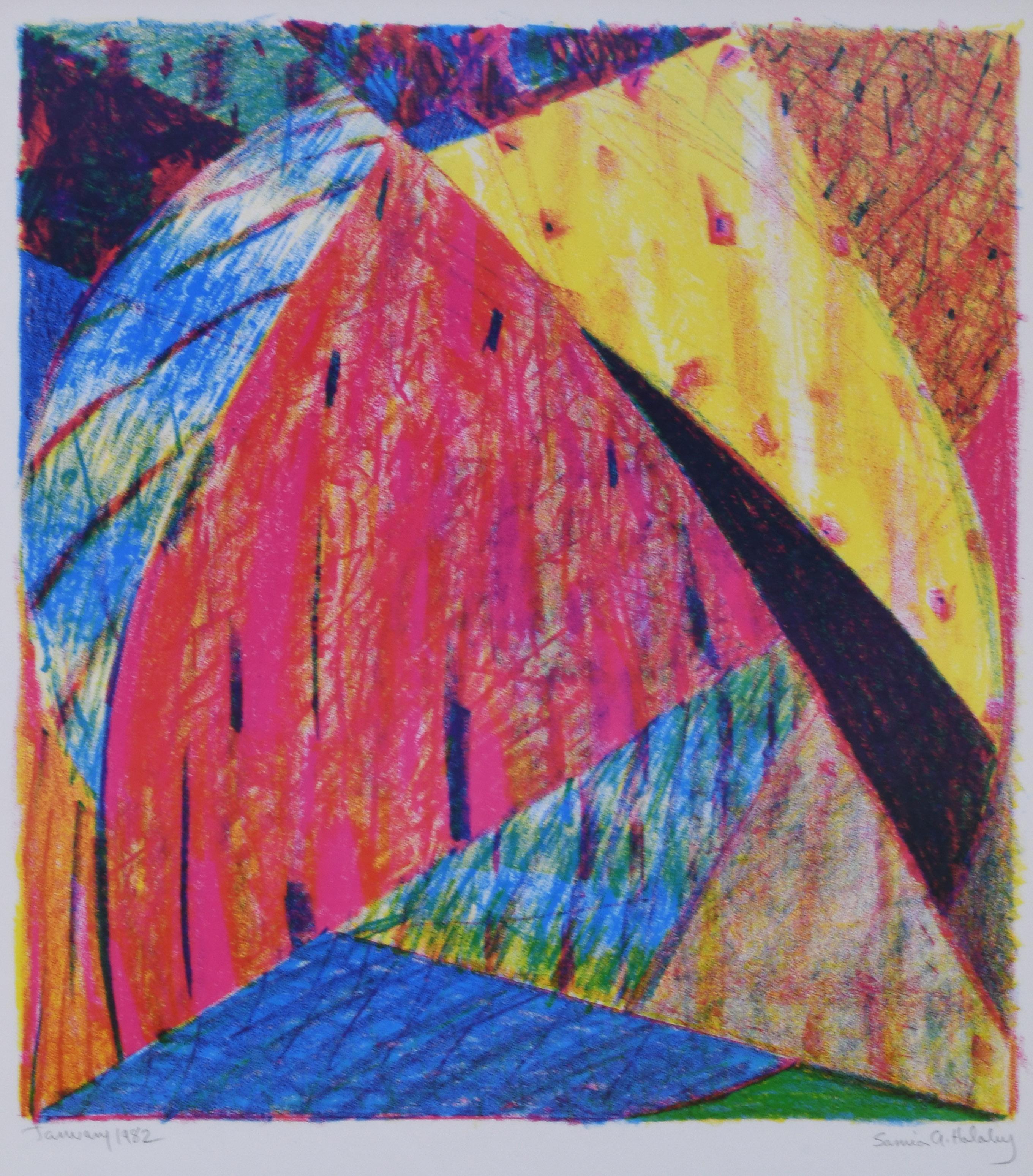 Samia Halaby Abstract Print - January 1982