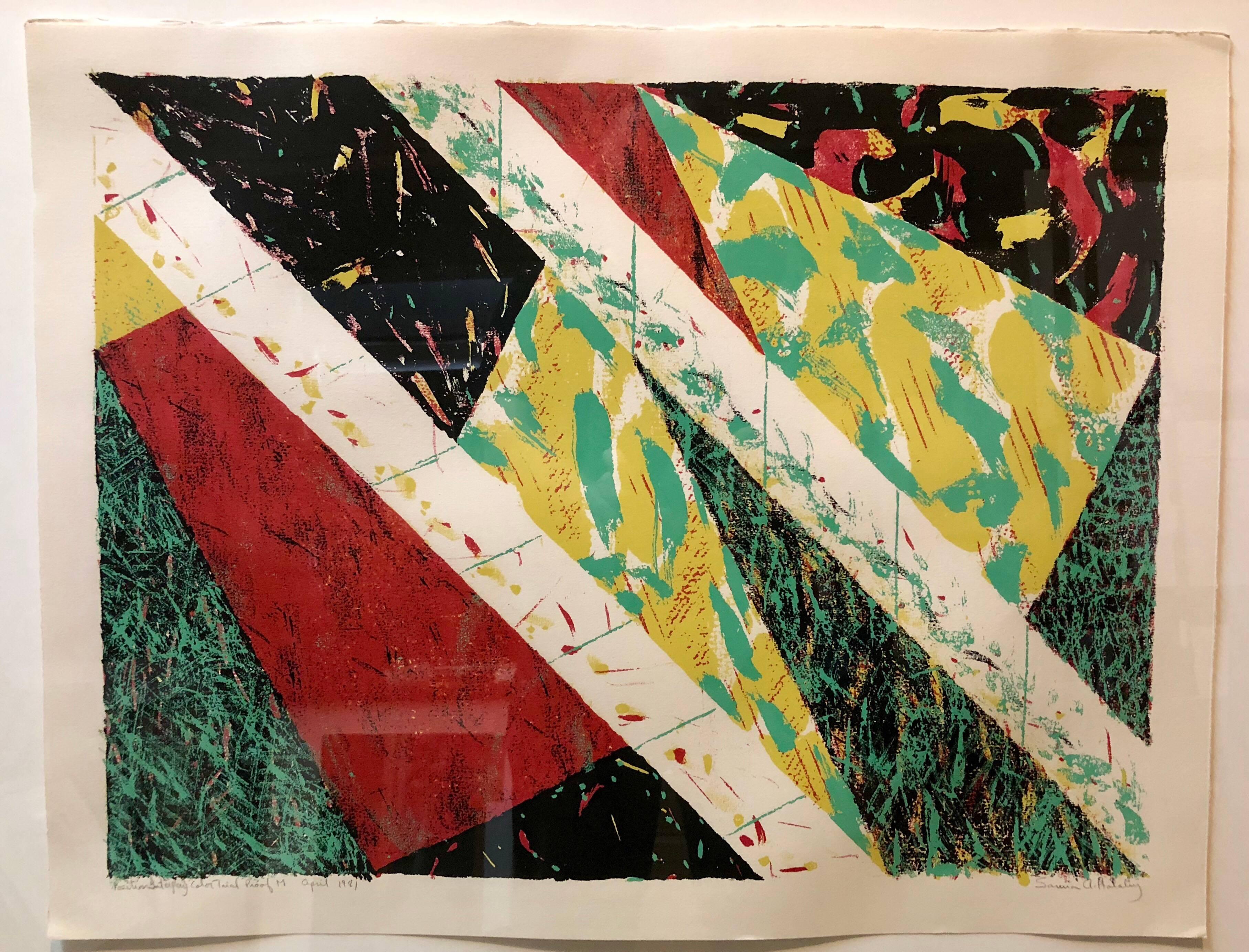 Samia Halaby Abstract Print - Position Interplay Arab Modernist Abstract Silkscreen 
