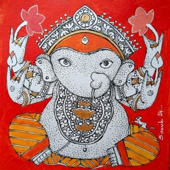 Ganesha, Figurative, Acrylic on Paper, Indian Contemporary Artist-In "Stock"