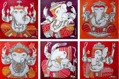 Ganesha, Figurativo, Acrilico su carta, Artista Indiano Contemporaneo-In "Stock"