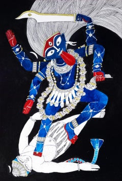 Kali, Figurative, Acrylique sur papier, Indian Contemporary Artist-In "Stock"