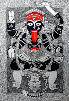 Kali, Figurativo, Acrílico sobre papel, Artista contemporáneo indio-En "Stock"