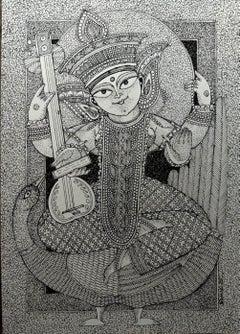 Saraswati, Figurative, Acrylic on Paper, Indian Contemporary Artist-In "Stock"