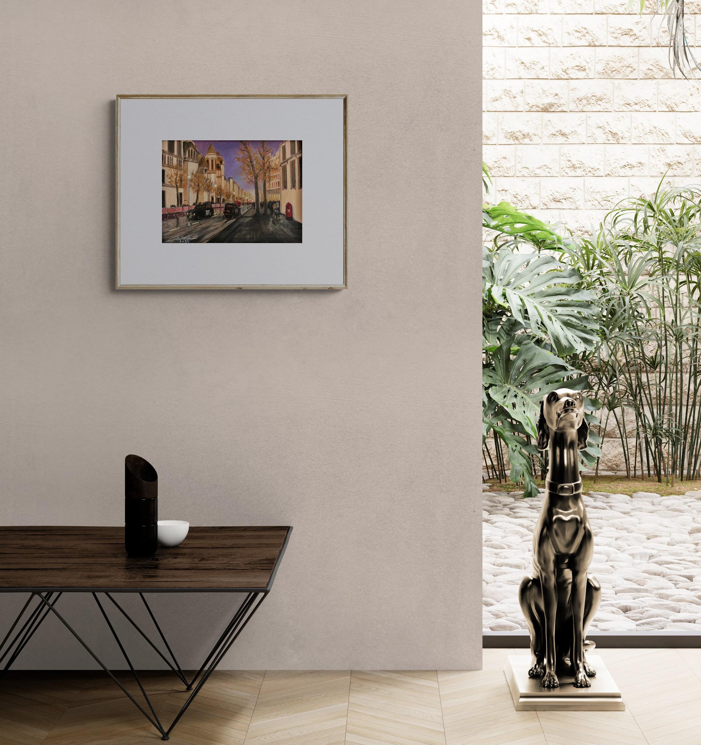 Abend in London (ikonisch, Stadtbild, warm, leuchtend, ~26% OFF) (Moderne), Painting, von Samir Farah