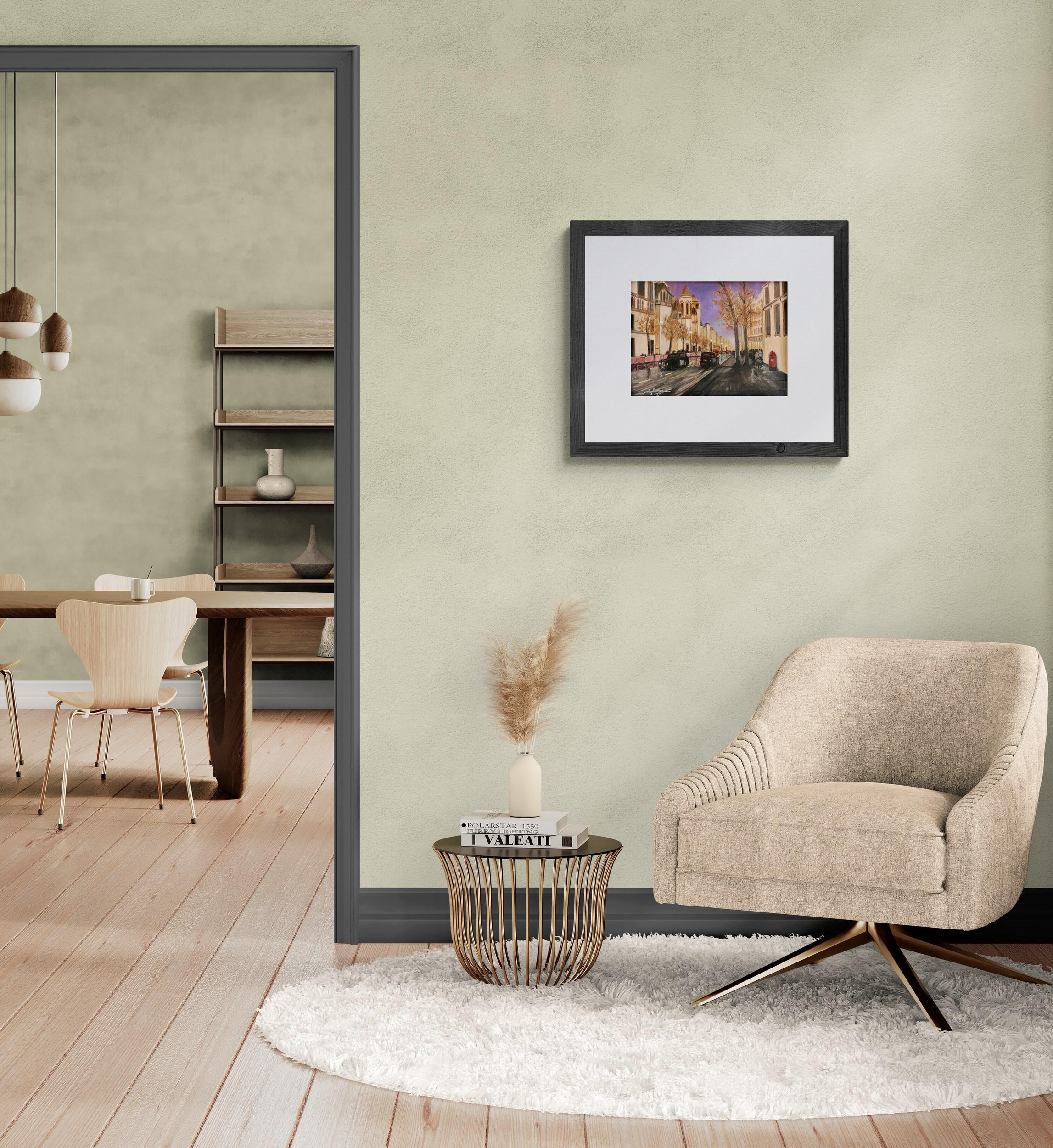 Abend in London (ikonisch, Stadtbild, warm, leuchtend, ~26% OFF) (Braun), Figurative Painting, von Samir Farah