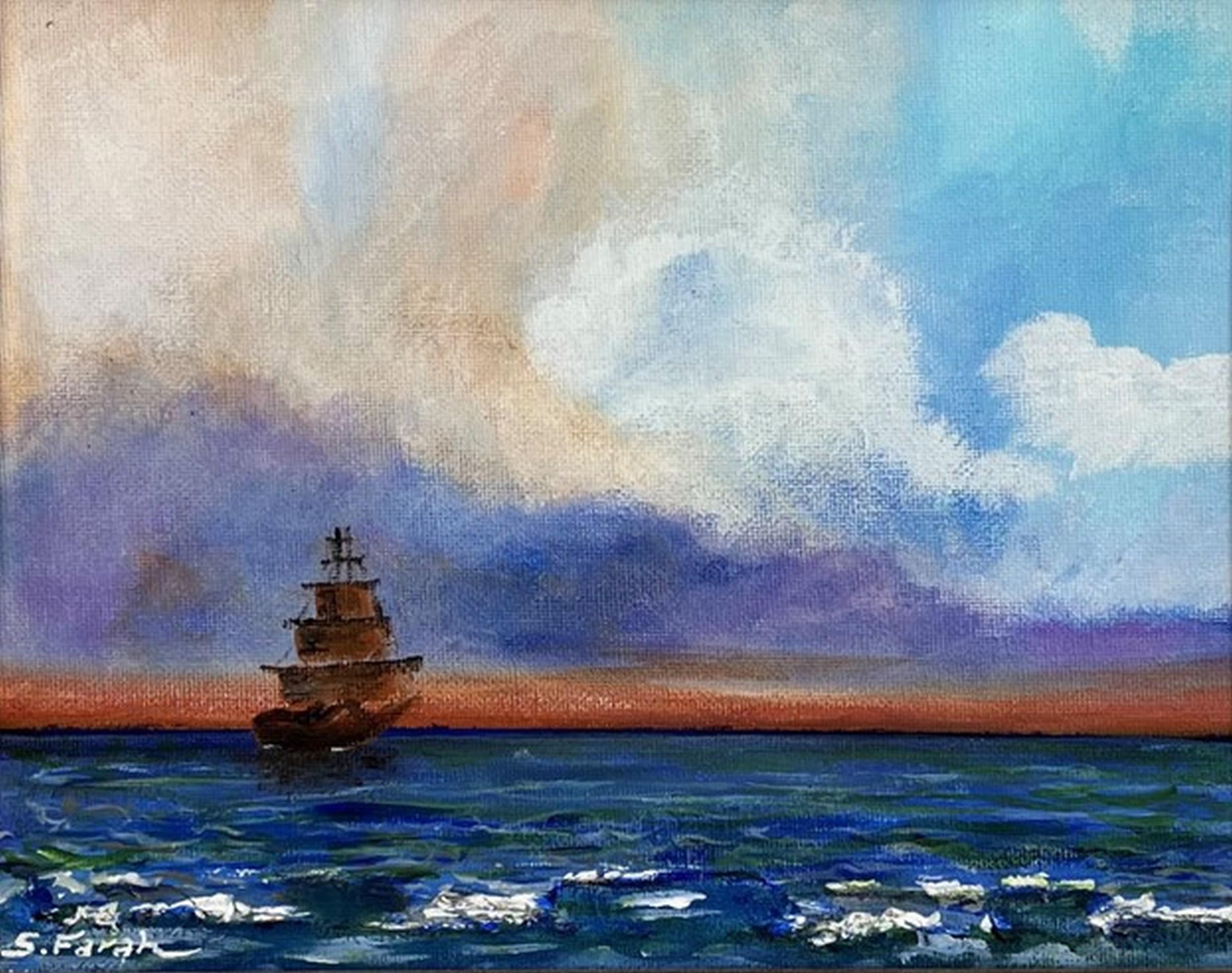 Samir Farah Figurative Painting – Homeward Bound (Schiff auf See, Maritimes Abenteuer, Mutige Reise, ~26% OFF)