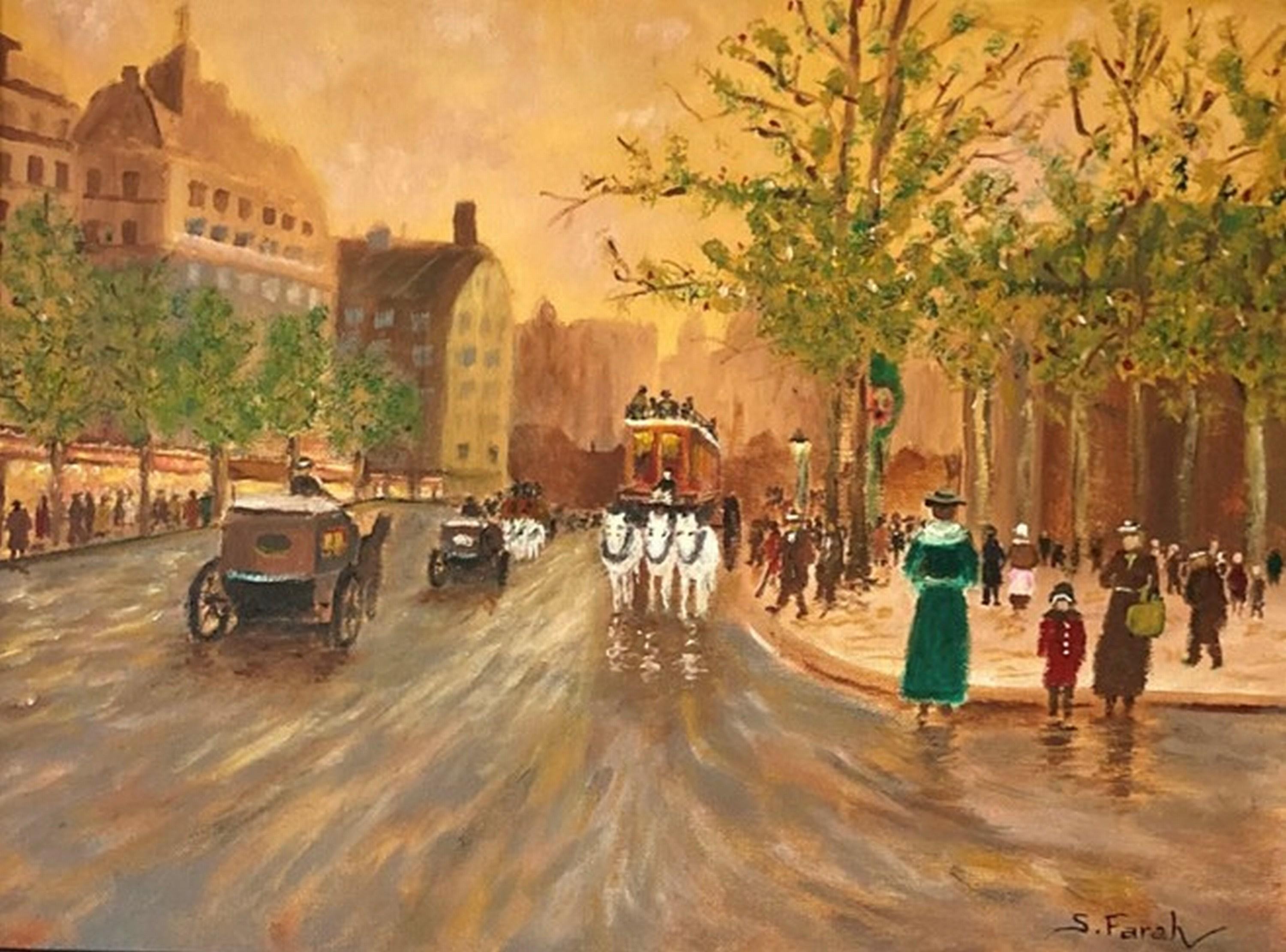 Samir Farah Landscape Painting – Texturen der Vergangenheit: Paris, 1901 (Belle Époque, Romantik, Nostalgie, ~26% OFF)