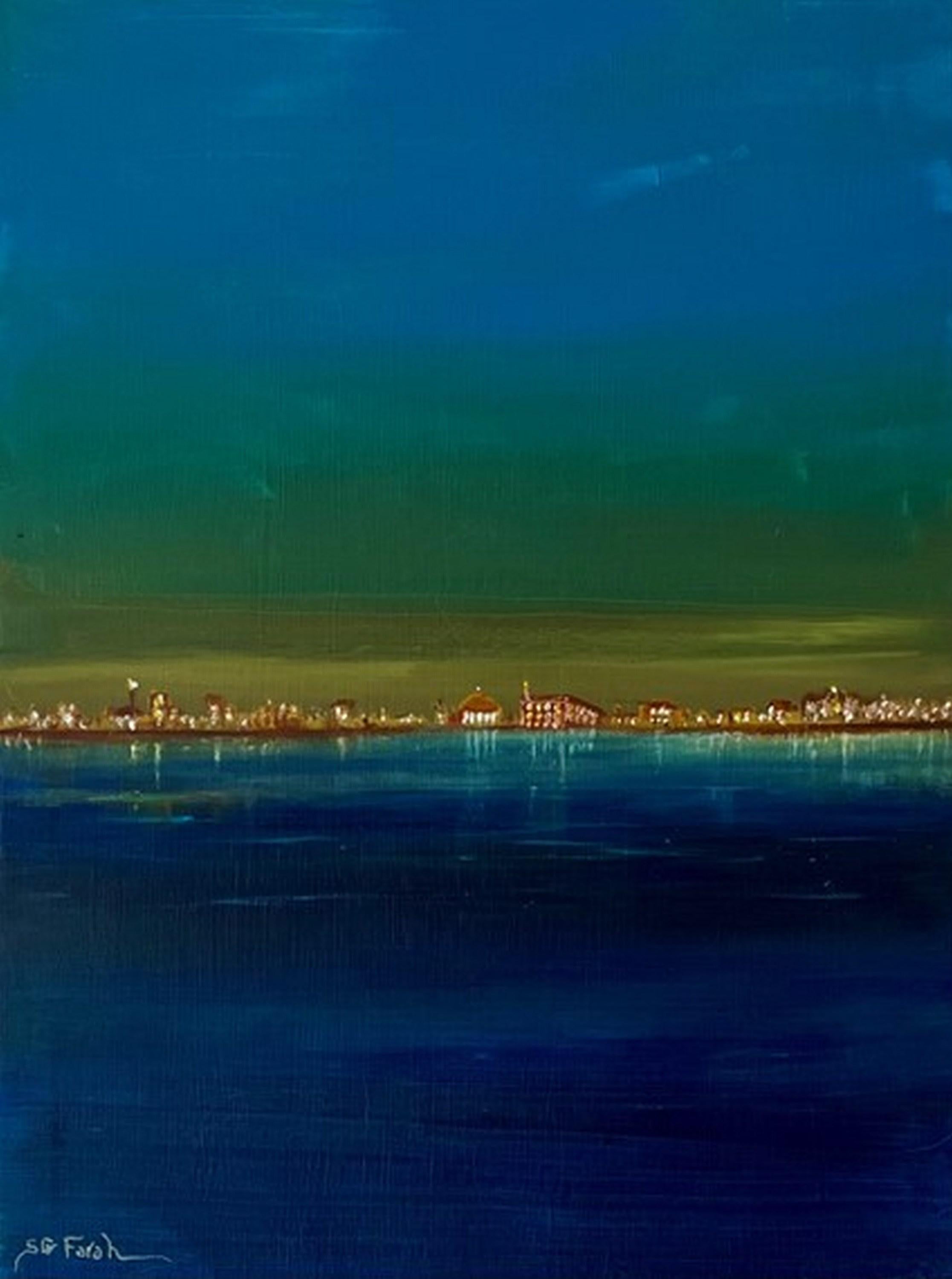 Skyline urbaine (crépuscule, front de mer réfléchissant, bleu froid, ~26% DE RÉDUCTION)