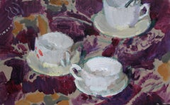 Still Life With Three White Cups - 21st Century Contemporary Still Life Painting