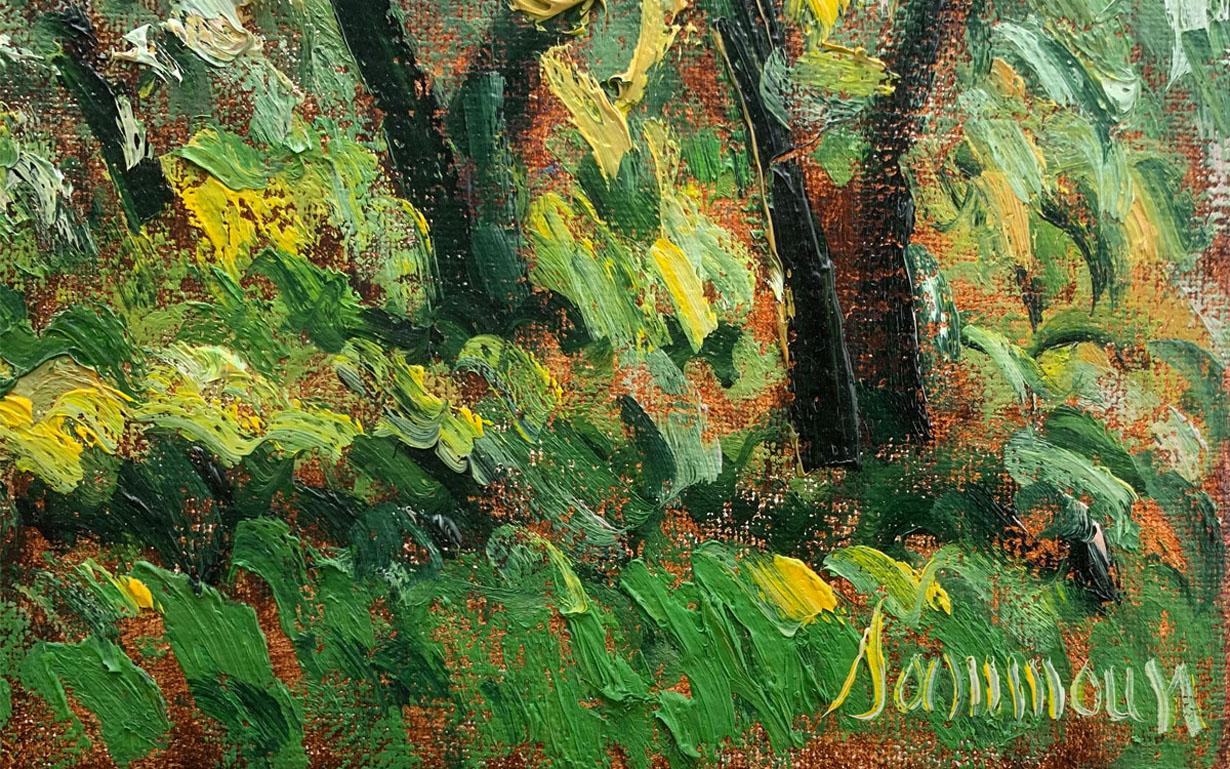 Pommiers en Fleurs huile Sun Toile - Impressionist Painting by Samir Sammoun