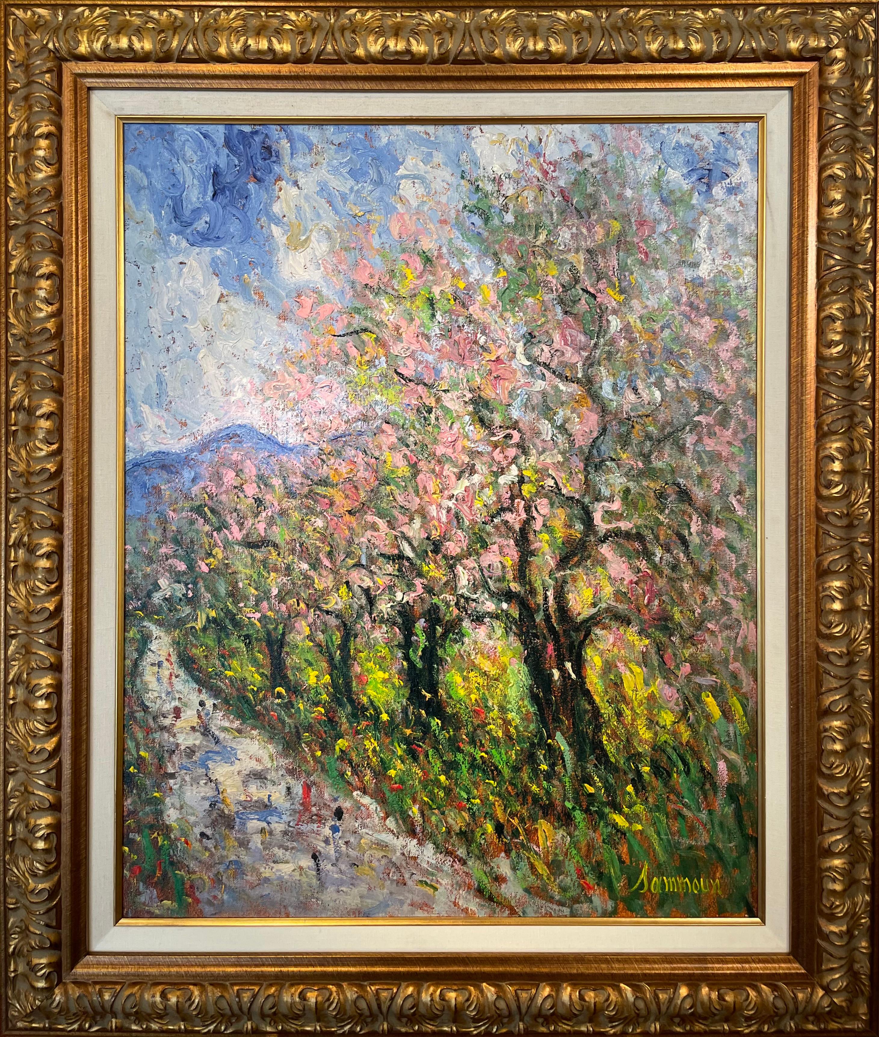 Almond Tree in Bloom - Painting by Samir Sammoun