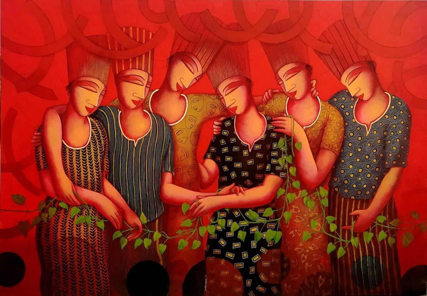 Friendship, Acrylic on Canvas by Contemporary Indian Artist “In Stock”