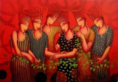 Friendship, acrylique sur toile d'un artiste indien contemporain, en stock