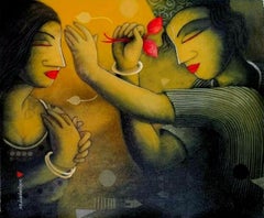 Paire d'objets d'amour, acrylique sur toile de l'artiste indien contemporain, en stock
