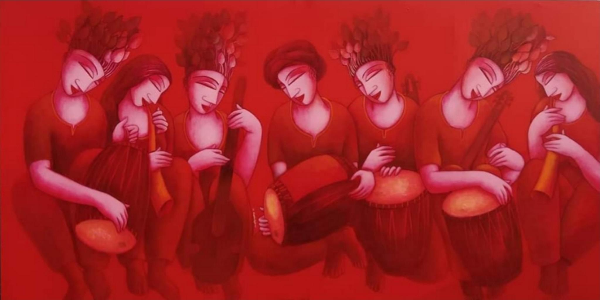 Sound-70, acrylique sur toile d'un artiste indien contemporain, en stock - Art de Samir Sarkar