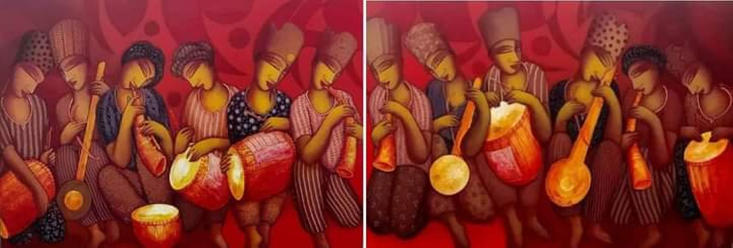Figurative Painting de Samir Sarkar - El Sonido, Acrílico sobre Lienzo por Artista Indio Contemporáneo "En Stock"