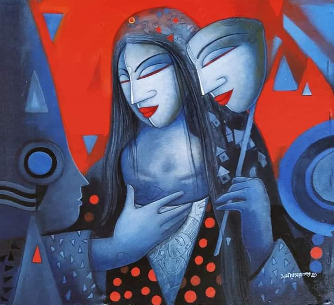 Samir Sarkar Figurative Painting – Ohne Titel, Acryl auf Leinwand von Contemporary Indian Artist Auf Lager