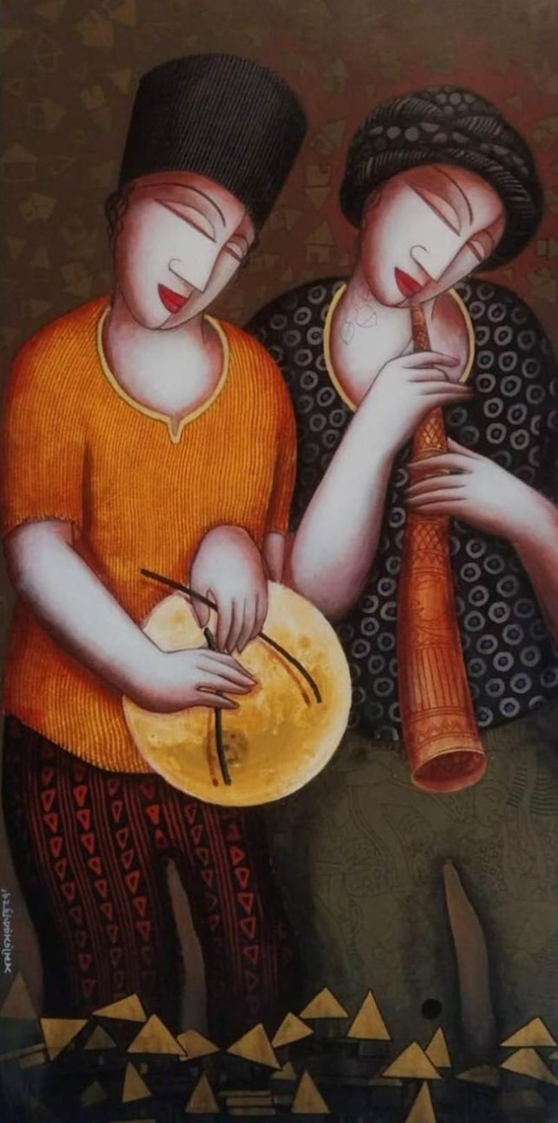 Sin título, Acrílico sobre lienzo, Conjunto de 2 obras, Artista indio contemporáneo-In Stock - Painting de Samir Sarkar