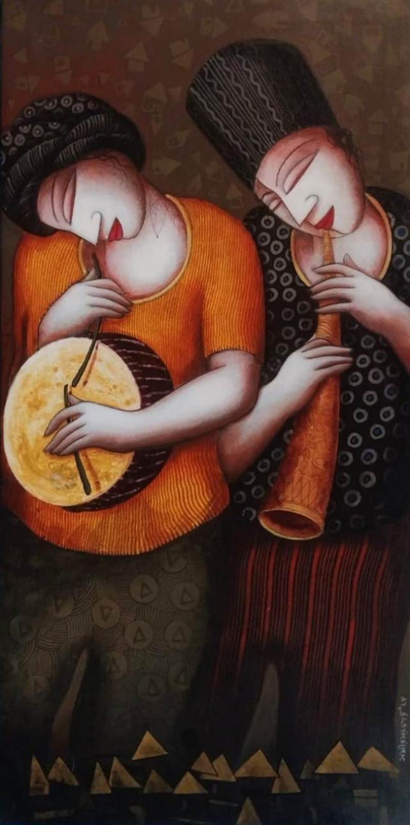 Sin título, Acrílico sobre lienzo, Conjunto de 2 obras, Artista indio contemporáneo-In Stock - Painting Contemporáneo de Samir Sarkar
