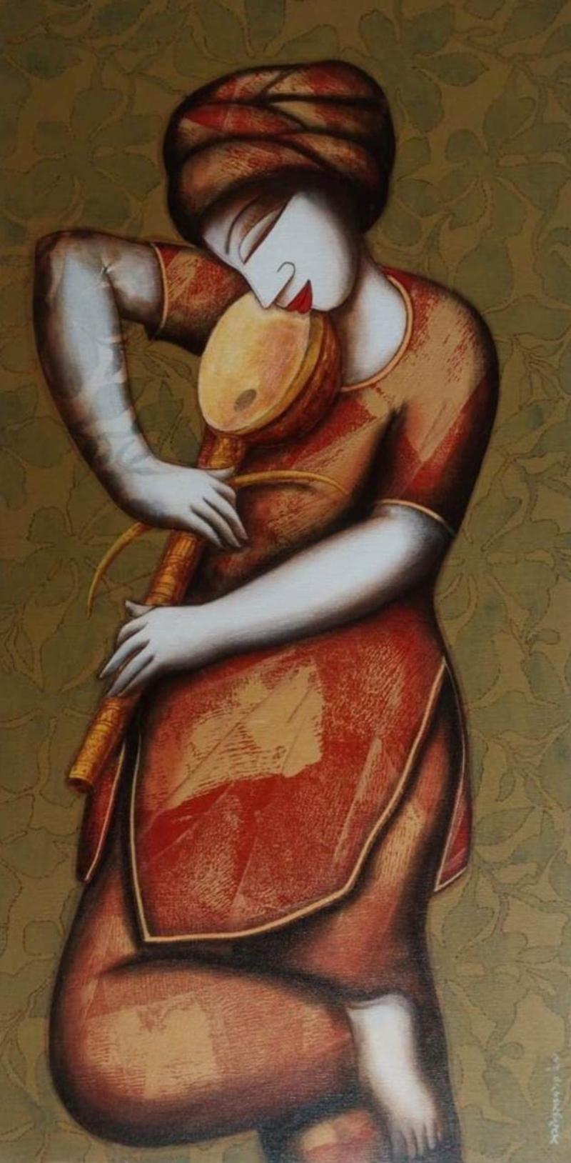 Sin título, Acrílico sobre lienzo, Conjunto de 2 obras, Artista indio contemporáneo-In Stock - Painting Contemporáneo de Samir Sarkar