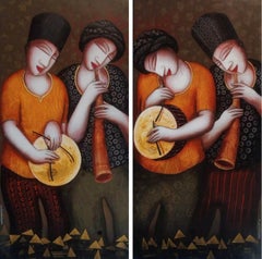 Ohne Titel, Acryl auf Leinwand, 2 Werke, Contemporary Indian Artist-In Stock