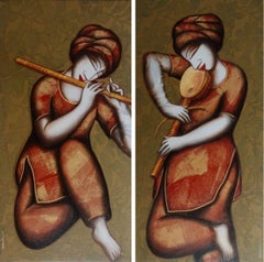 Sin título, Acrílico sobre lienzo, Conjunto de 2 obras, Artista indio contemporáneo-In Stock
