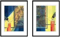 Senza titolo, Acrilico su carta, (Set di 2 opere) Blu, Rosso Artista Indiano "In Stock"