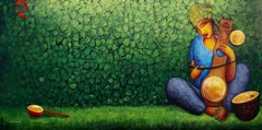 Senza titolo, Figurativo, Acrilico su tela, Verde, Giallo di Indian Artist-In Stock