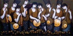 Untitled, Figurative, Acrylic on Canvas, Green, Yellow by Indian Artist-In Stock