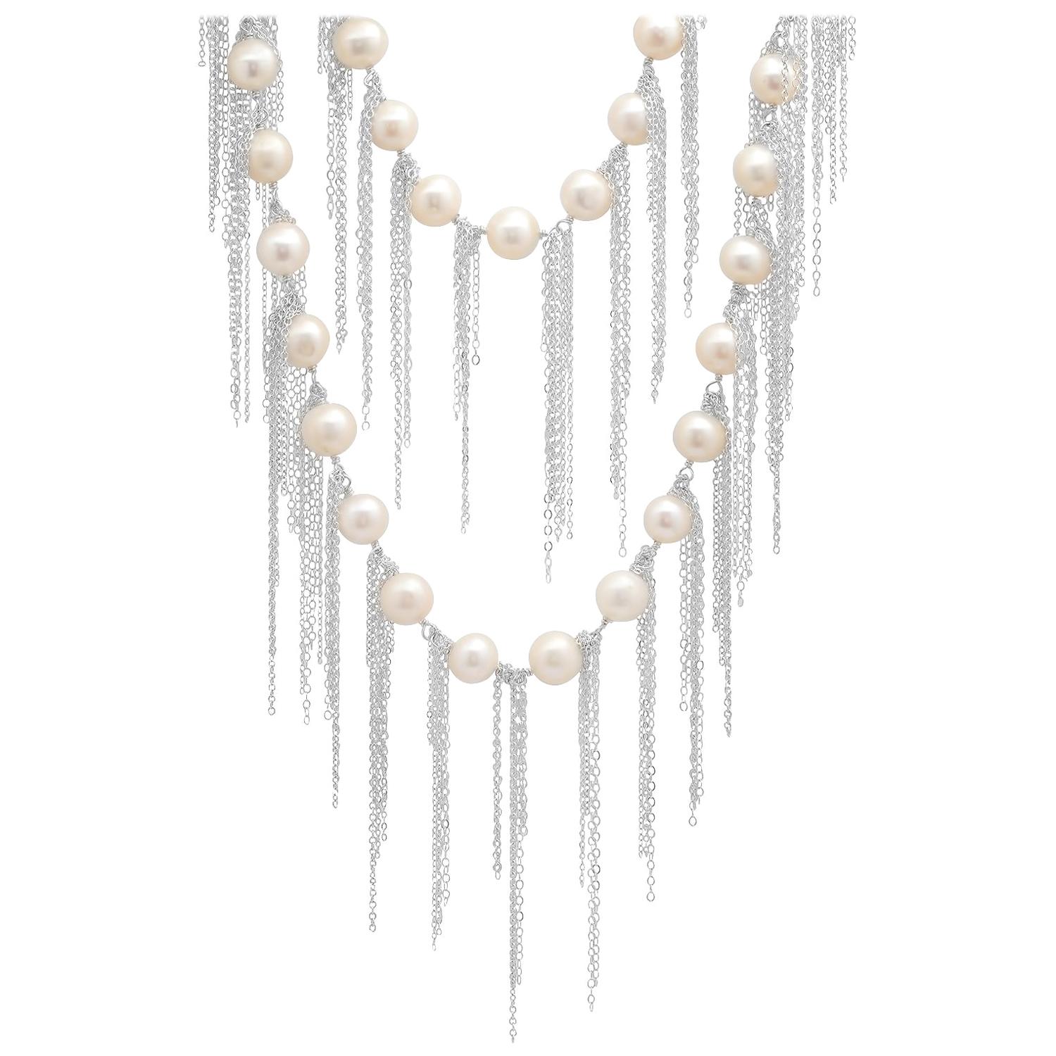 Samira 13 Freshwater Pearl Fringe Layering Necklace  For Sale